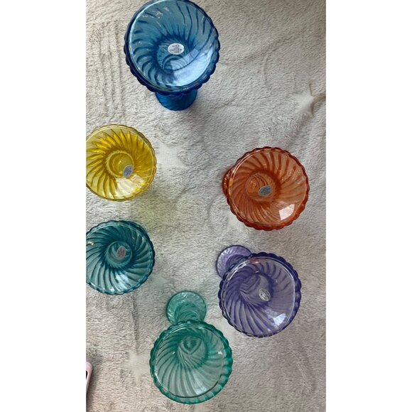 Vintage May Department St. Rainbow colorful glass candle stick holders set of 6 - Picture 7 of 16